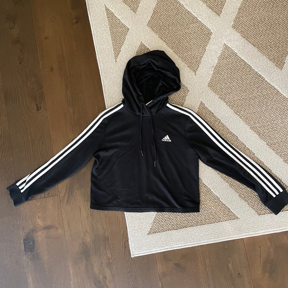 Adidas 3 Stripe Cropped Hoodie